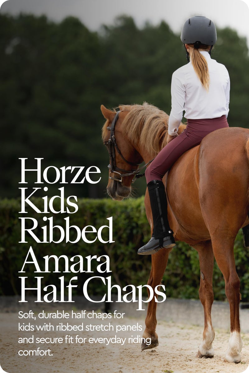 HORZE Amara Equestrian English Riding Unisex Kids Half Chaps | Synthetic Leather Zip-Up Pair | Size Chart in Description - Black - M Wide - Image 4